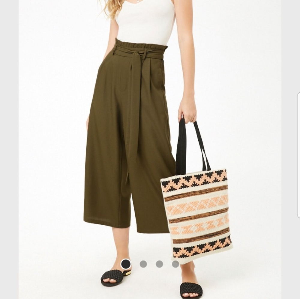Wide leg woven olive pants